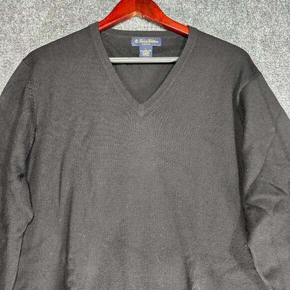 Brooks Brothers Sweater Mens Large Black Merino Wool Stretch Ribbed Hem V Neck - Picture 4 of 7